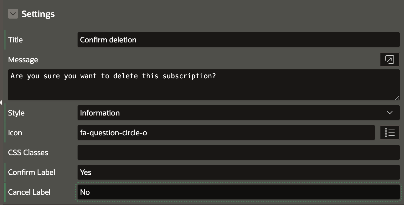Deletion confirmation message