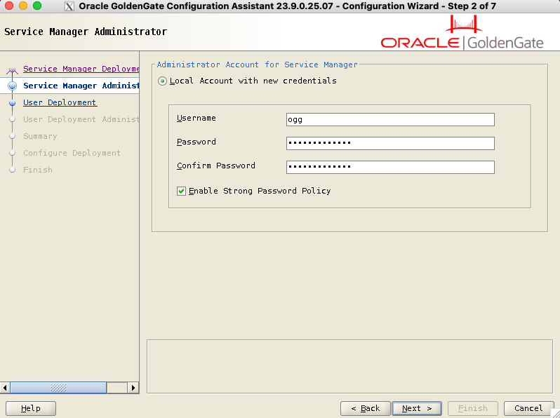 Step 2 out of 7 of GoldenGate graphic installation with oggca.sh
