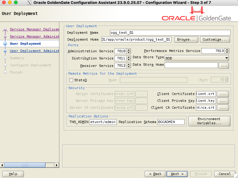 Step 3 out of 7 of GoldenGate graphic installation with oggca.sh
