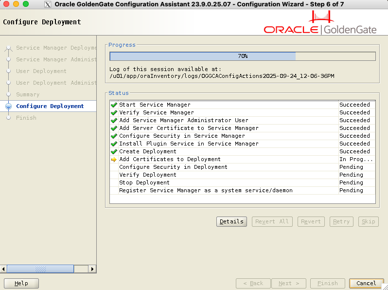 Step 6 out of 7 of GoldenGate graphic installation with oggca.sh