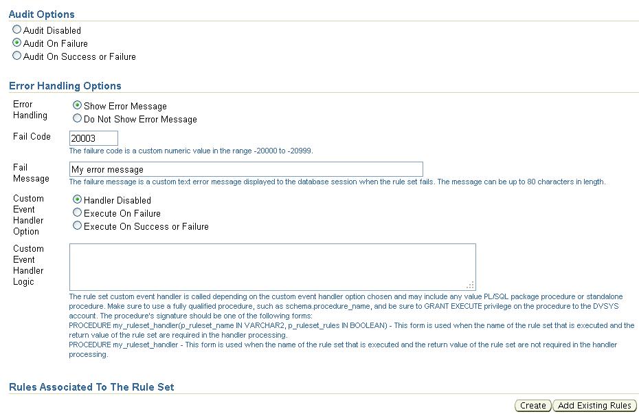 Database Vault Rule Set
