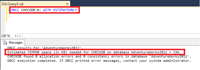 DBCC CHECKDB WITH ESTIMATEONLY for SQL Server 2012
