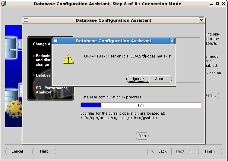 ORA-01917: user or role 'LBACSYS' does not exist