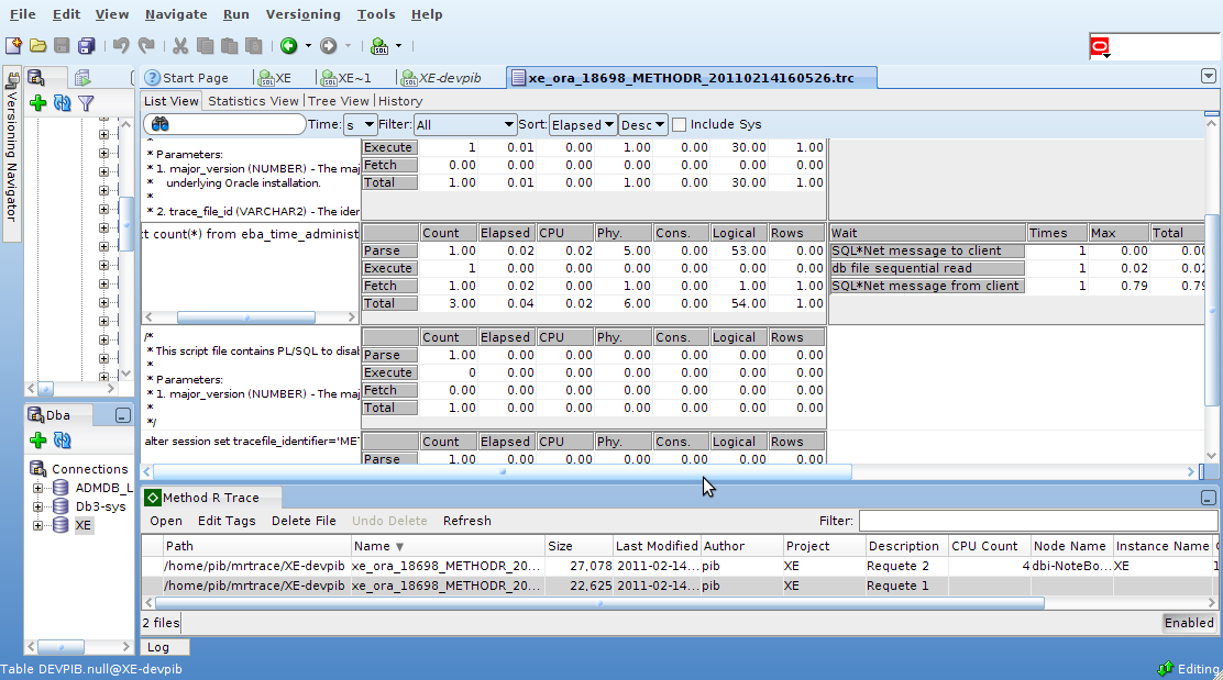 Une Trace dans SQL Developer