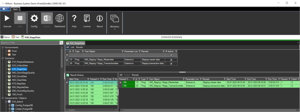 Test scenario of data staging