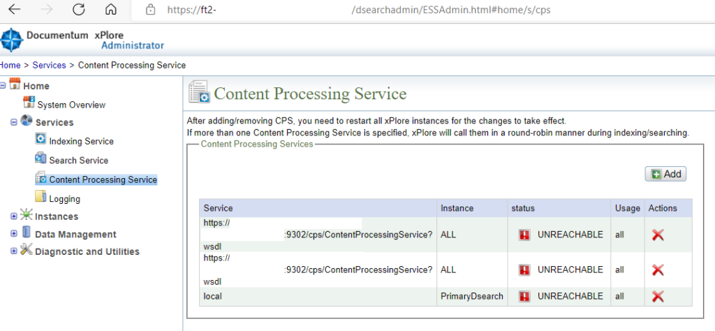 Dsearch Admin UI - Content Processing Service