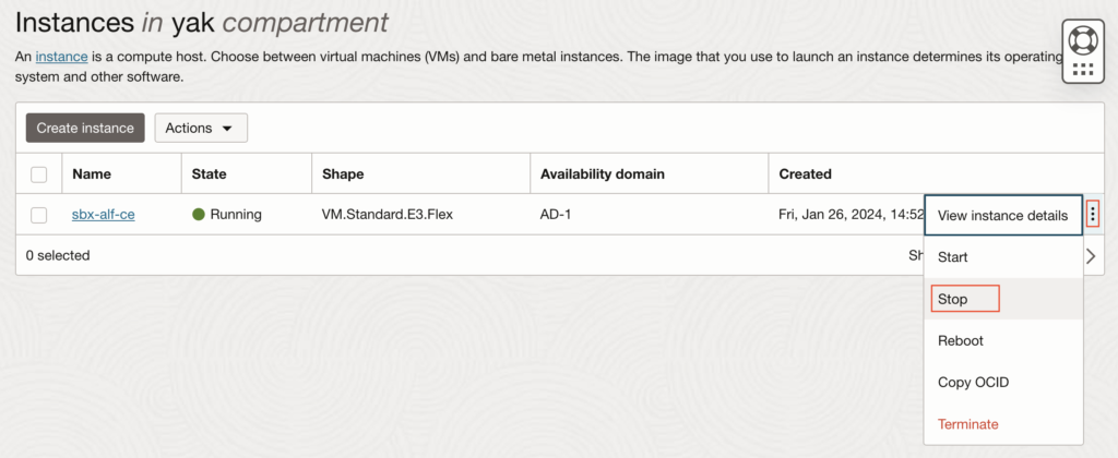 Stop an OCI instance