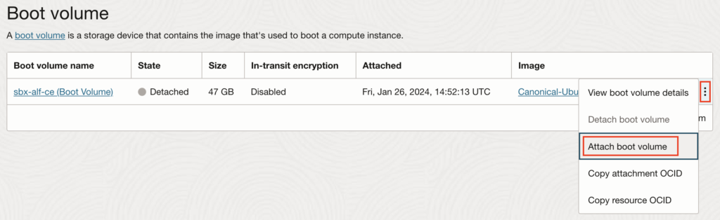 Re-attach the boot volume to an instance