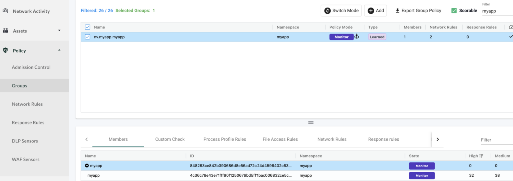 container switched to monitor mode