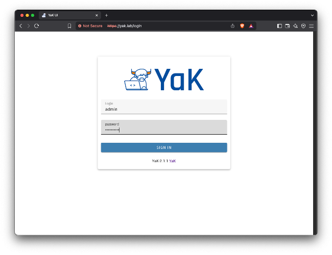 YaK login page
