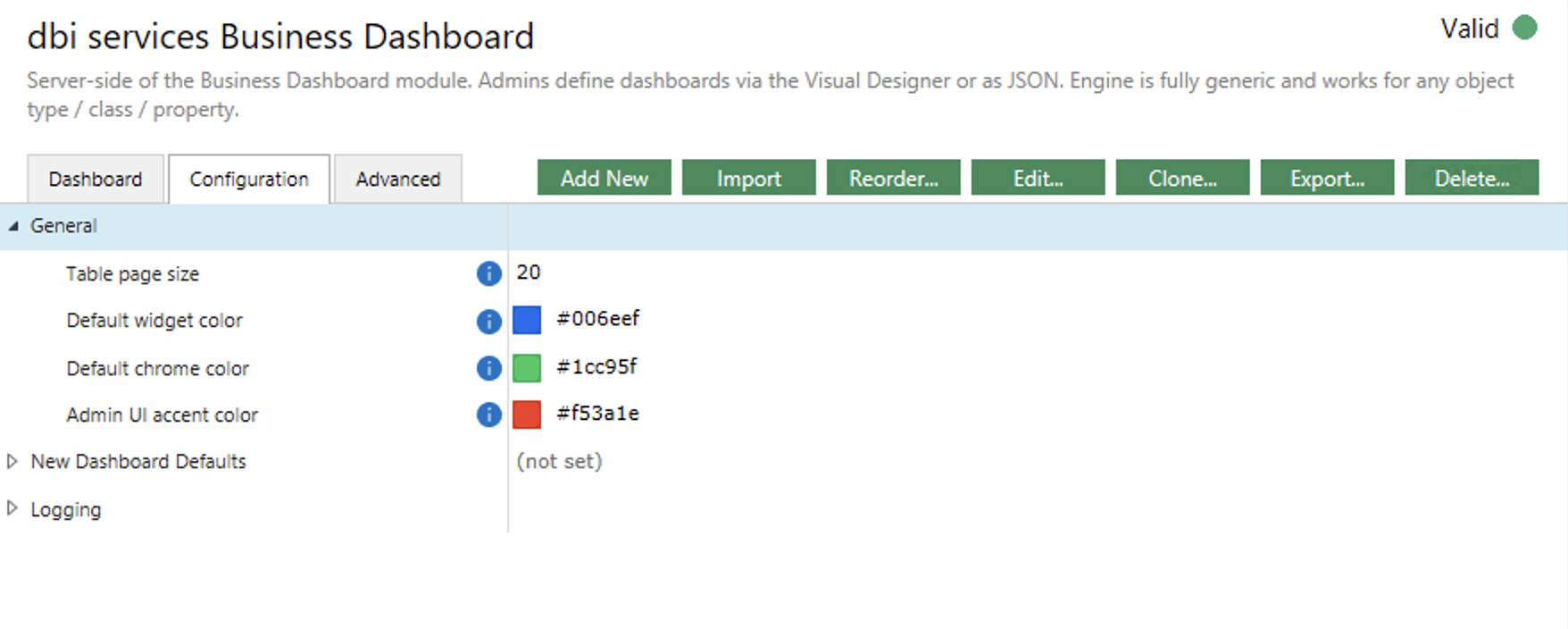 Business Dashboard Admin part - General settings
