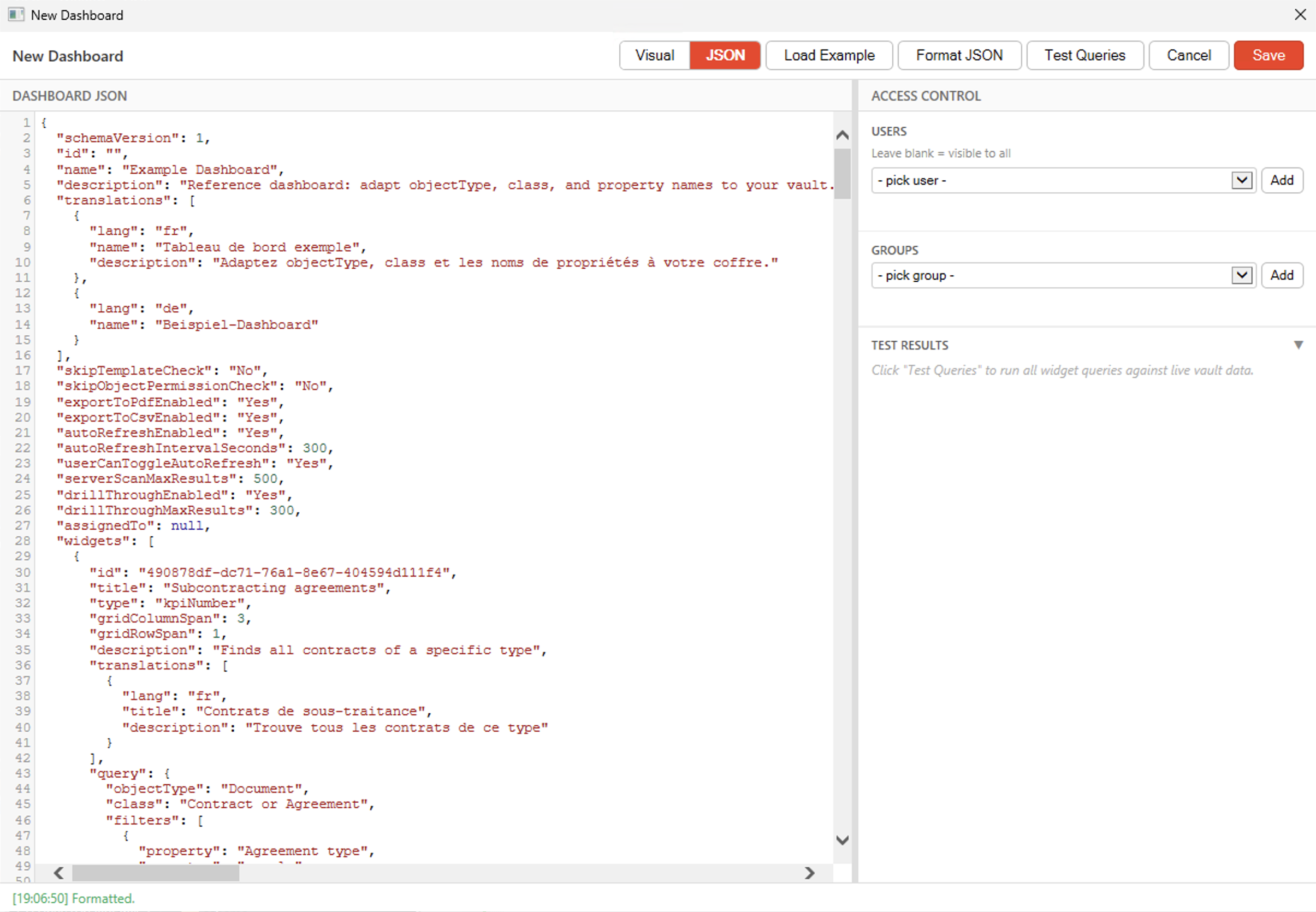 Business Dashboard JSON Editor