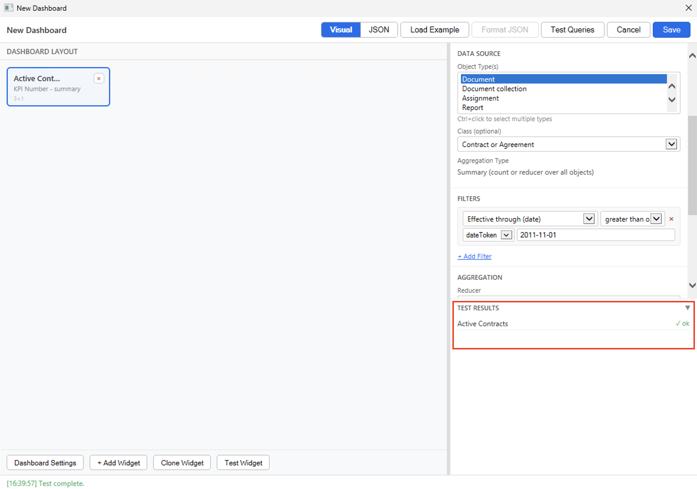Testing a first widget in Visual Designer