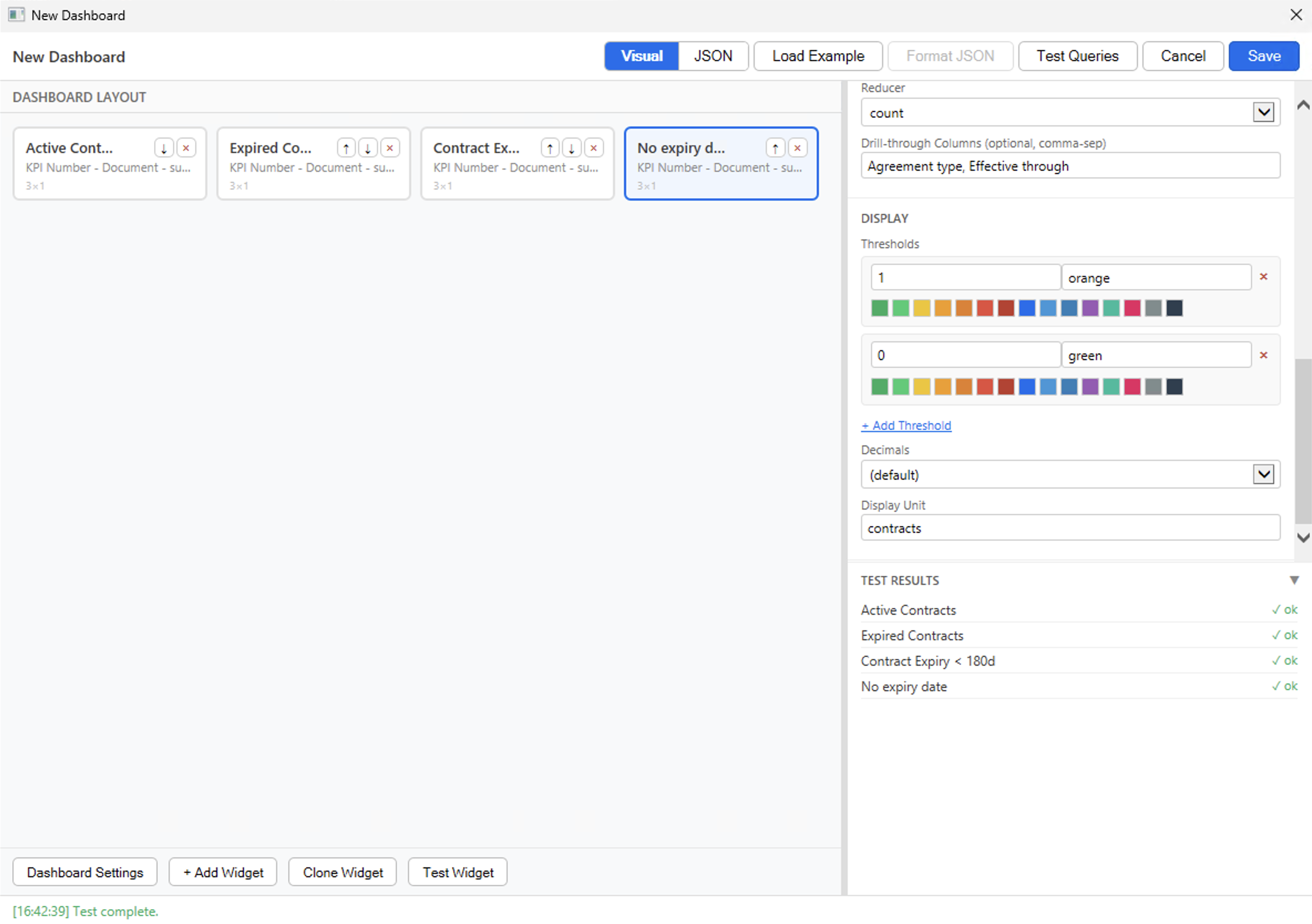 Testing the first row widgets in Visual Designer